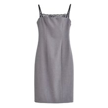 ZA欧美风2023秋新款灰色高级感吊带裙气质修身显瘦蕾丝拼接连衣裙