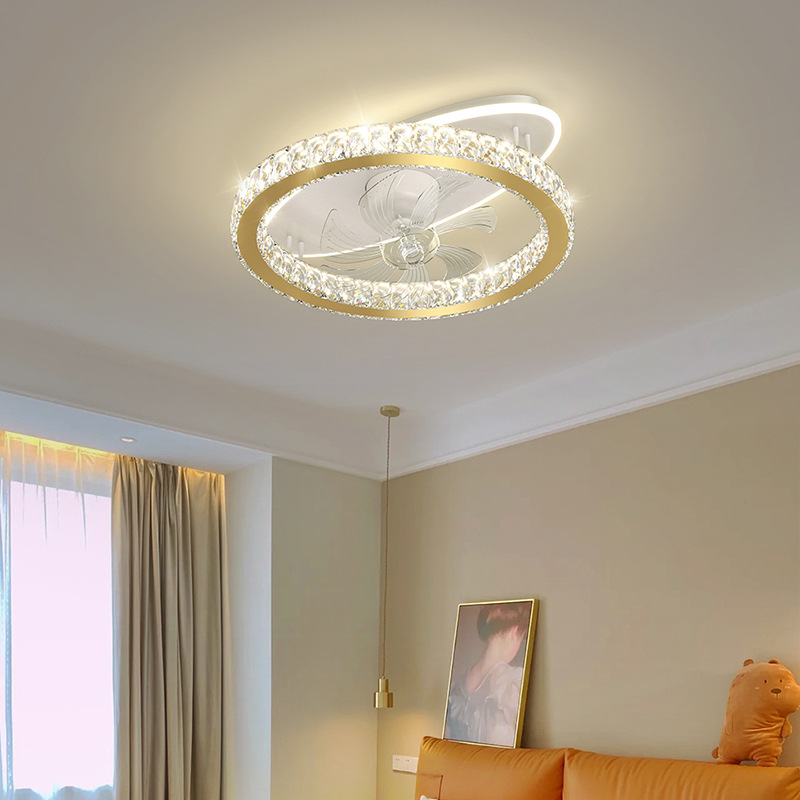 Light Luxury Electric Fan All-in-One Light Advanced Crystal Fan Ceiling Light Master Bedroom Ceiling Fan Lights Geometric Design Atmospheric Style
