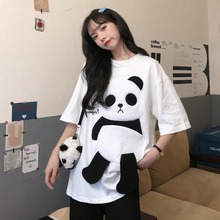 现货2021春夏新款韩版ins卡通熊猫chic港味宽松上衣学生短袖T恤女