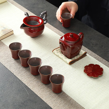 高端豪华朗红三才盖碗功夫泡茶碗复古中式防烫茶碗礼盒装茶壶茶杯