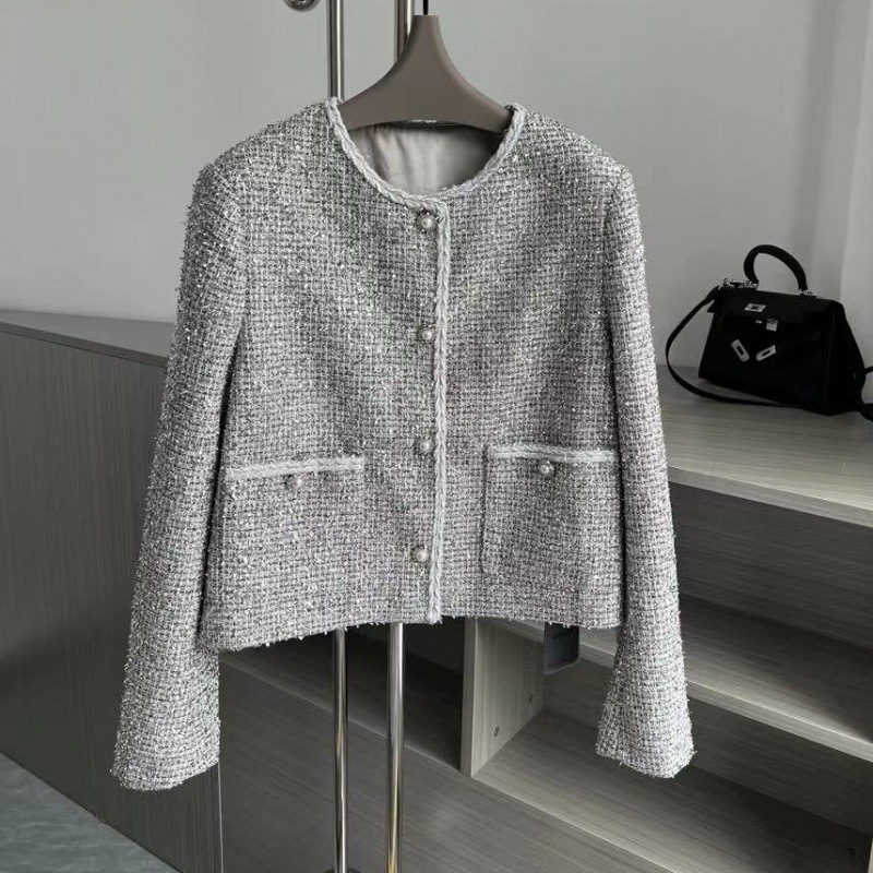 blingbling~法式高级肌理感珍珠纽扣小香风短外套女20