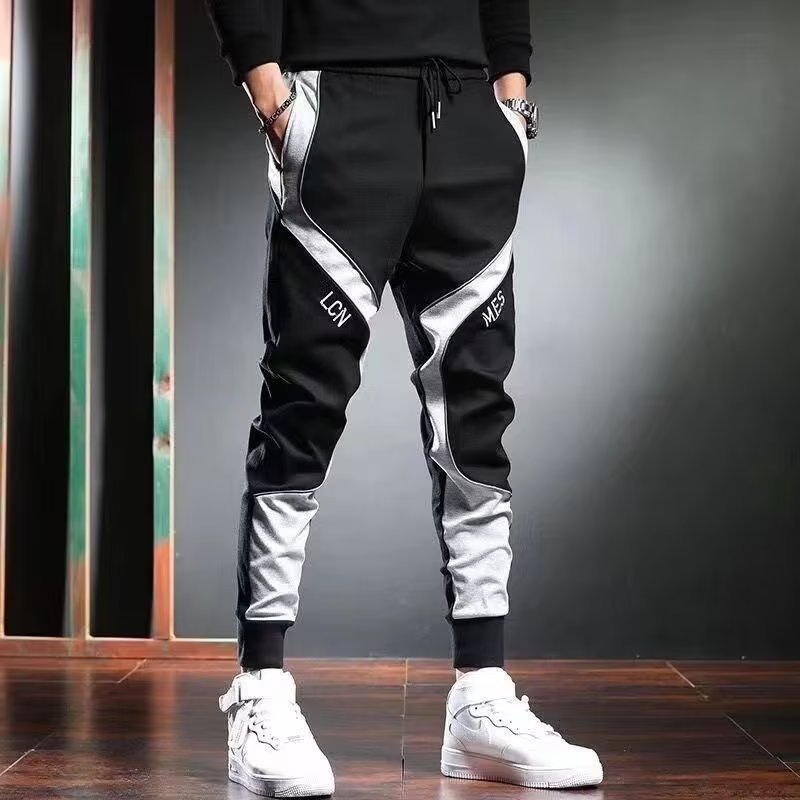 sports overalls men‘s cross-border loose fashion brand trousers summer thin stitching trendy all-match ankle-tied casual pants