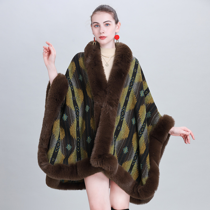 Live Broadcast Supply EU and South Korea New Arrival of Autumn and Winter Scarf Shawl Fashion Fur Collar Jacquard Cape and Shawl 0984#