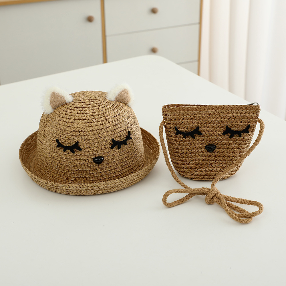 Summer Baby Sun Hat Cute Cartoon Sun Hat for Boys and Girls Holiday Vacation Sun Protection Bag Set