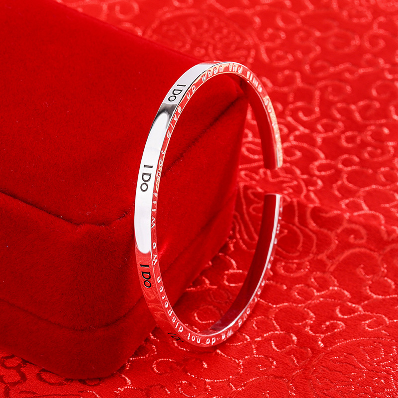 庭祥足银开口英文iido手镯女式简日韩风时尚学生送闺蜜礼物s999银