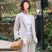 高档亚麻小西装春秋新款外套女长袖上衣文艺复古棉麻宽松休闲西服