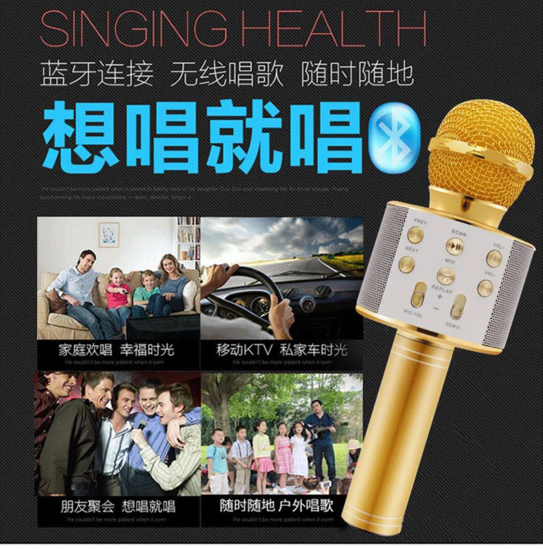 外销ws858l手机麦克风 儿童无线话筒 k歌宝蓝牙音响 厂家直销爆款