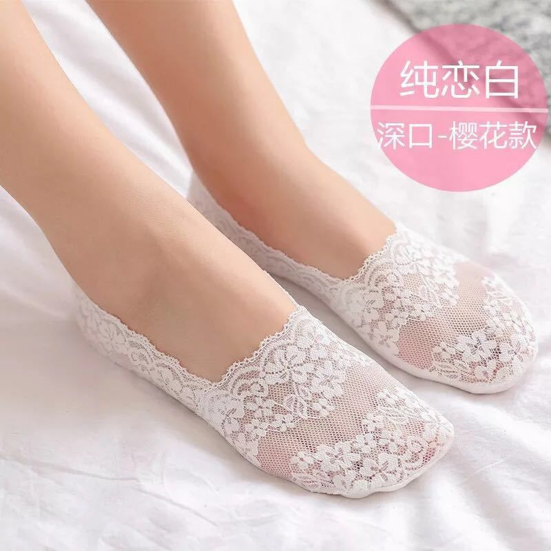 New Lace Ankle Socks Women's Summer Thin Low Cut Silicone Anti-Slip Invisible Socks Tight Socks Factory Wholesale