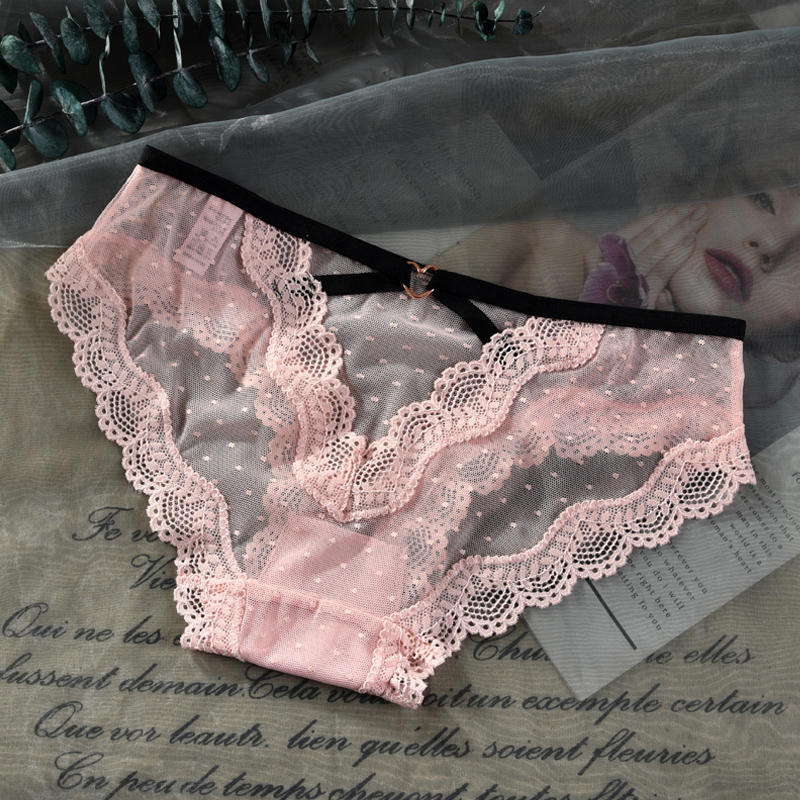 欧美性感内裤女 蕾丝边镂空透视网纱三角裤交叉蝴蝶结诱惑内裤