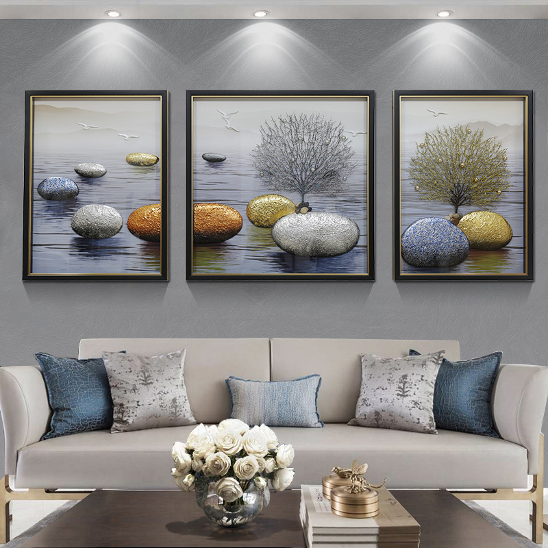 现代简约客厅装饰画沙发背景墙三联画手工立体实物画轻奢挂画