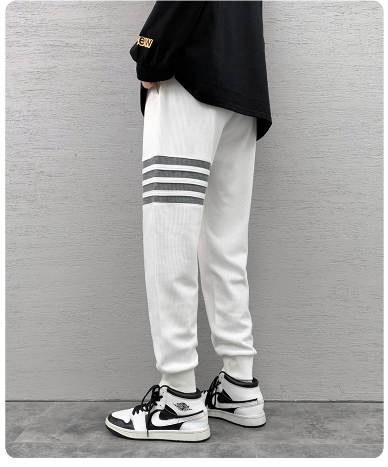 华夫格裤子男韩版潮流秋冬新款休闲宽松运动裤男士tb卫裤加绒加厚