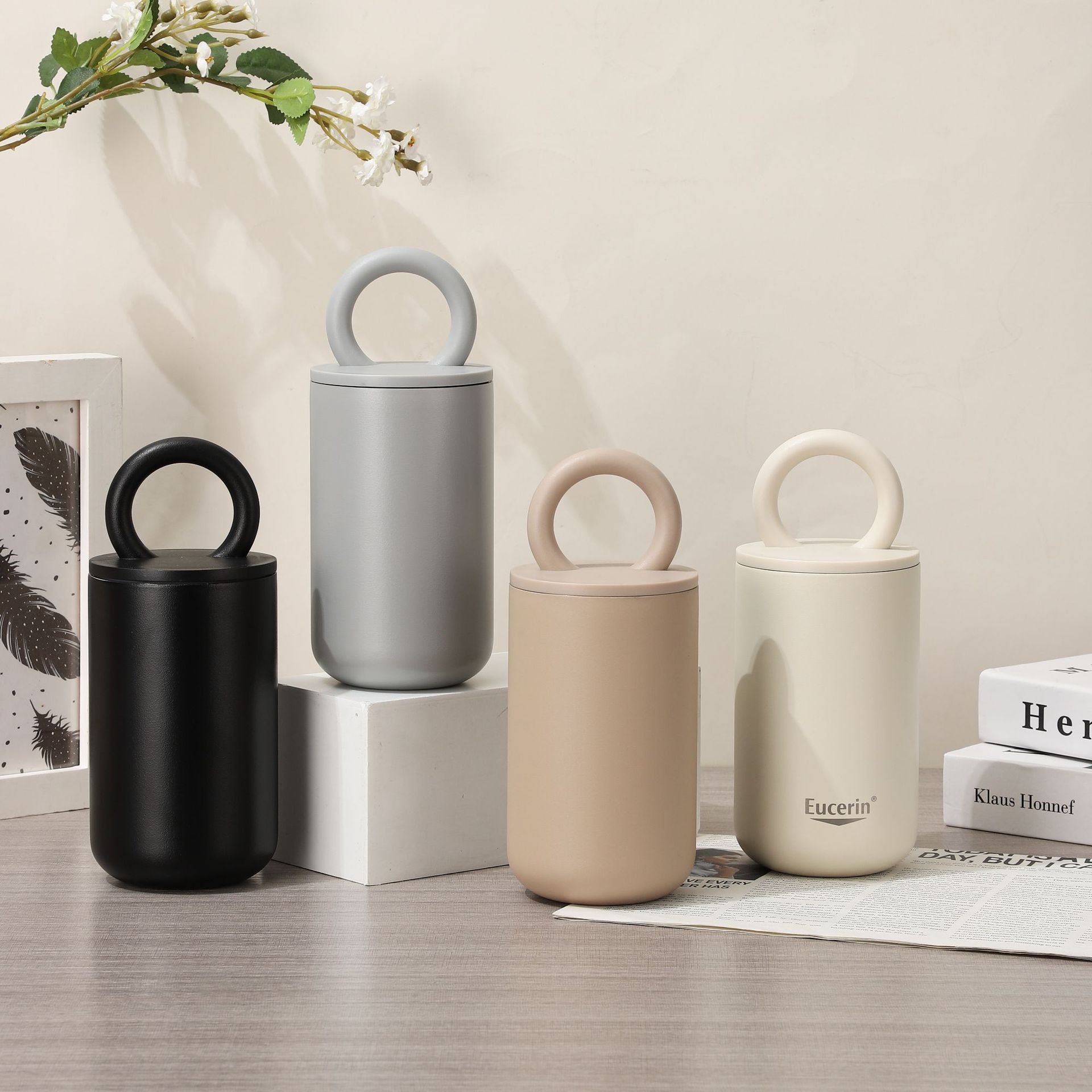 新款热销304不锈钢保温杯双层真空环形手提咖啡杯家用户外随行杯