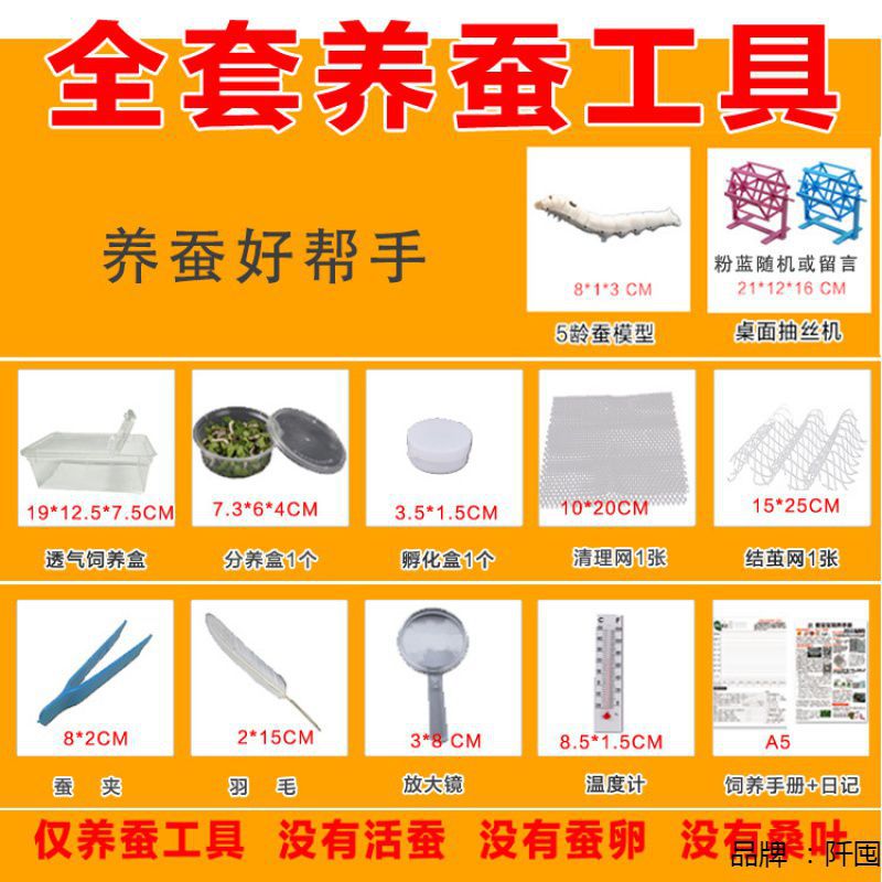 批发蚕宝宝养蚕工具套装清理网结茧网羽毛放大镜蚕夹蚕卵孵化盒饲