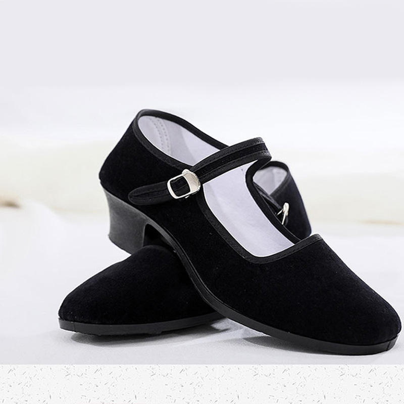 民间舞秧歌鞋东北藏族舞蹈跟鞋胶州黑布鞋高跟民族舞考级舞蹈鞋女