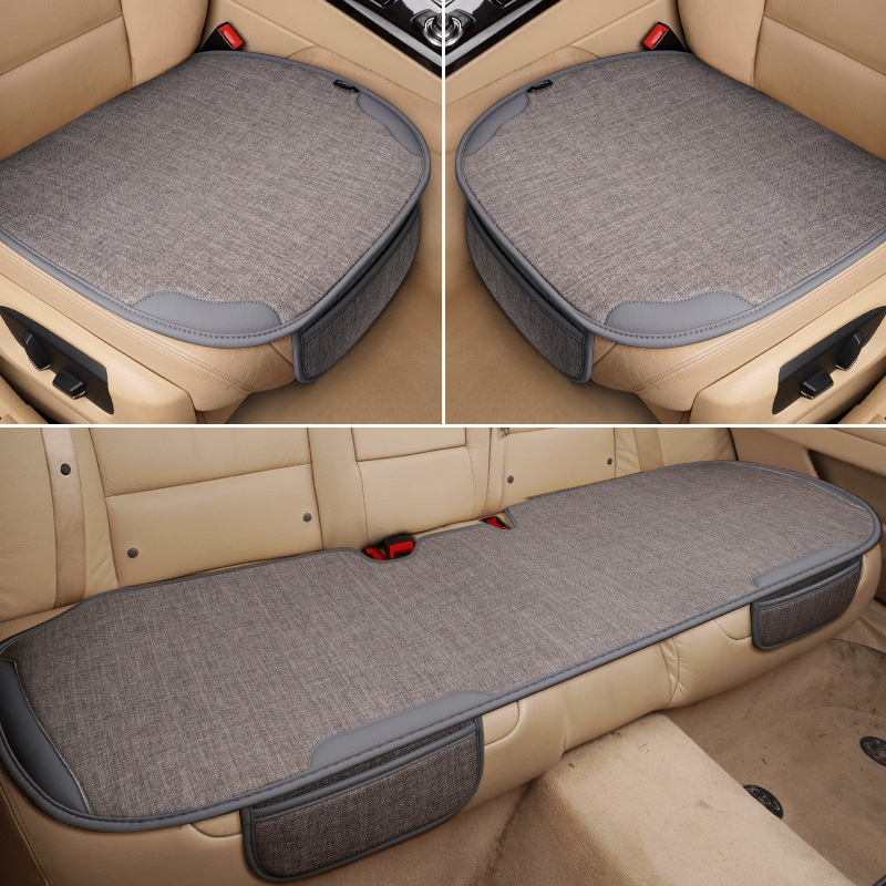 Car Seat Cushion Four Seasons Universal Single Piece Seat Cushion Single Butt Cushion Car Rear Row Seat Three-Piece Set Linen