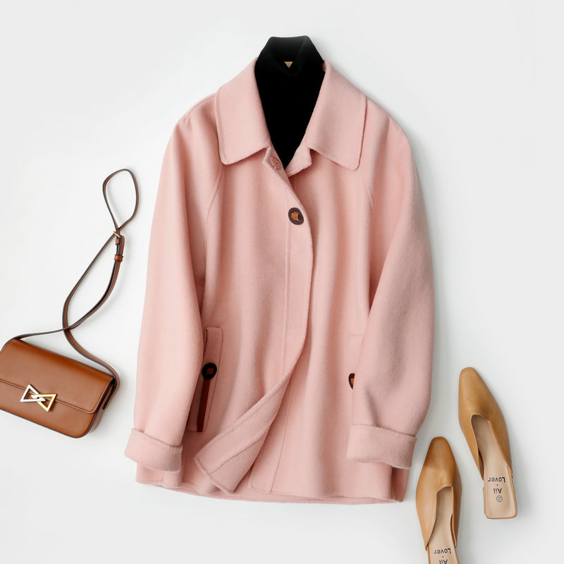 高端双面羊绒大衣女羊毛小个子短款毛呢子外套2023秋新款休闲茧型