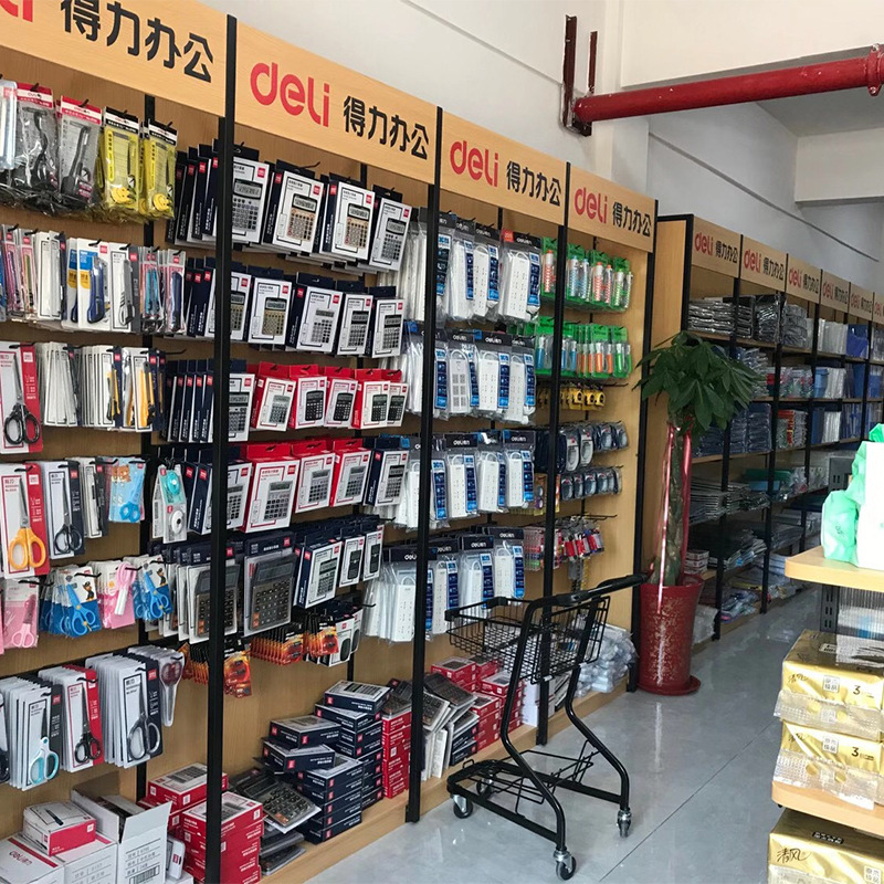 超市办公文具货架得力文具办公用品体育用品书本钢木可拆装展示柜