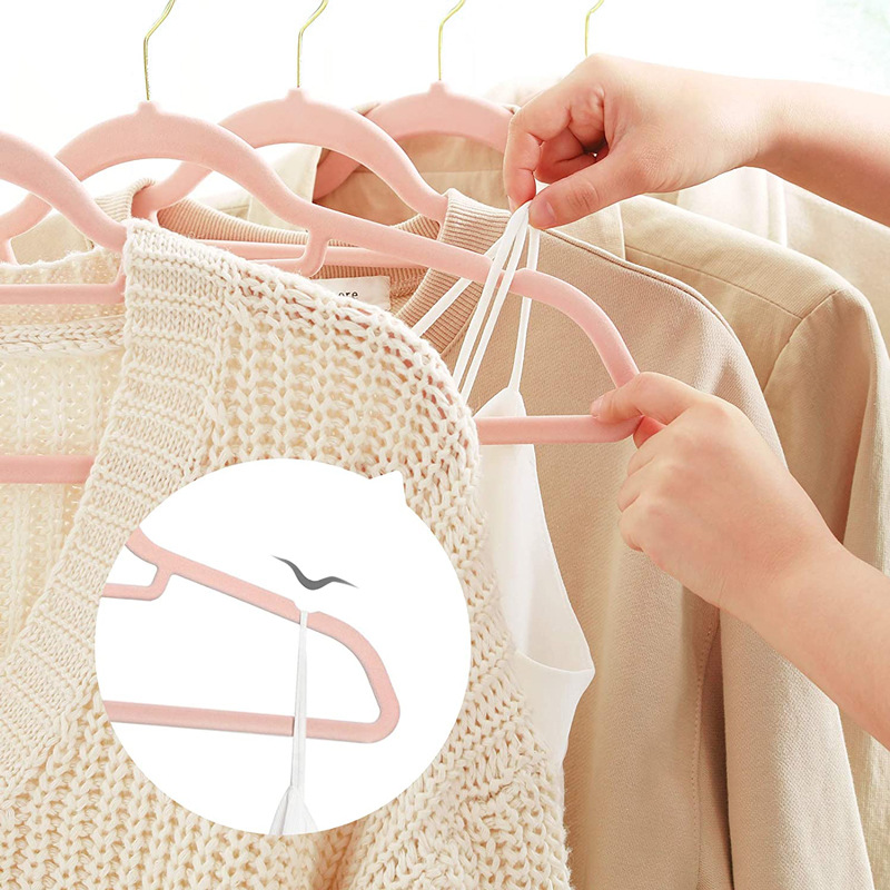 Anqi 45cm Pink Flocking Hanger Anti-Slip Traceless Finishing Velvet Hanger Household Suit Hanger Clothing Store