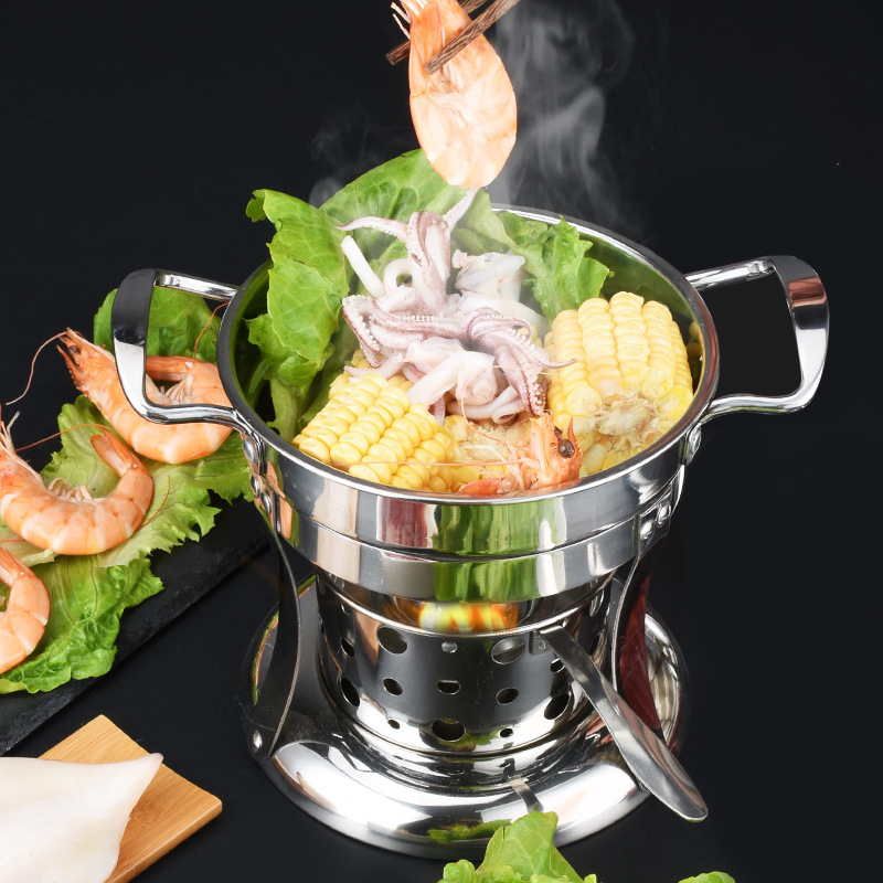 加厚外卖火锅不锈钢酒精炉304自助锅涮涮锅 环保油双味鸳鸯小火锅
