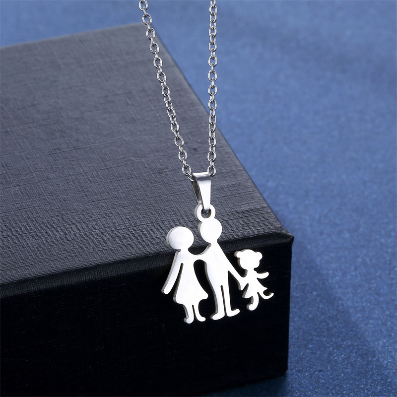 Fashion Cross-Border E-Commerce Supply Family Family Baby Parents Children Stainless Steel Necklace and Earring Suit Wholesale