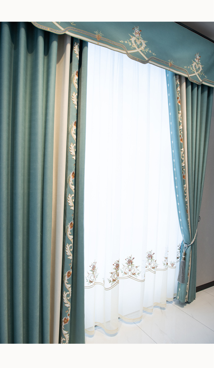 送定型贴布绣立边成品窗帘加厚黑丝遮光窗帘窗纱幔头 成品标价