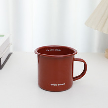 复古怀旧纯色带图案无盖搪瓷杯家居早餐杯水杯大茶缸办公室茶杯