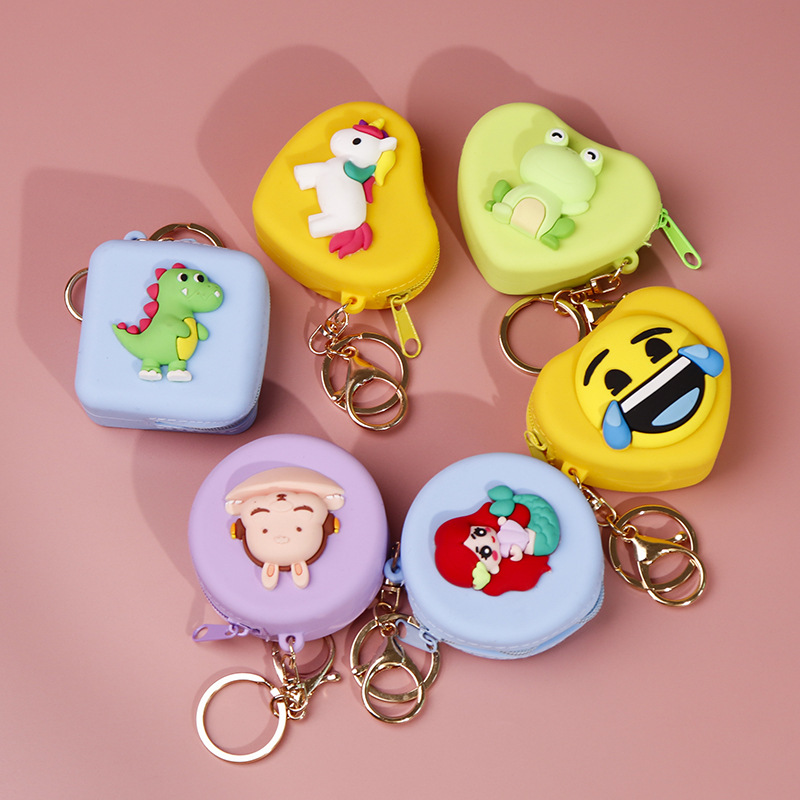 Factory Direct Sales Cartoon round Silicone Coin Purse Simple All-Match Little Dinosaur Keychain Bag Ornaments Small Gift