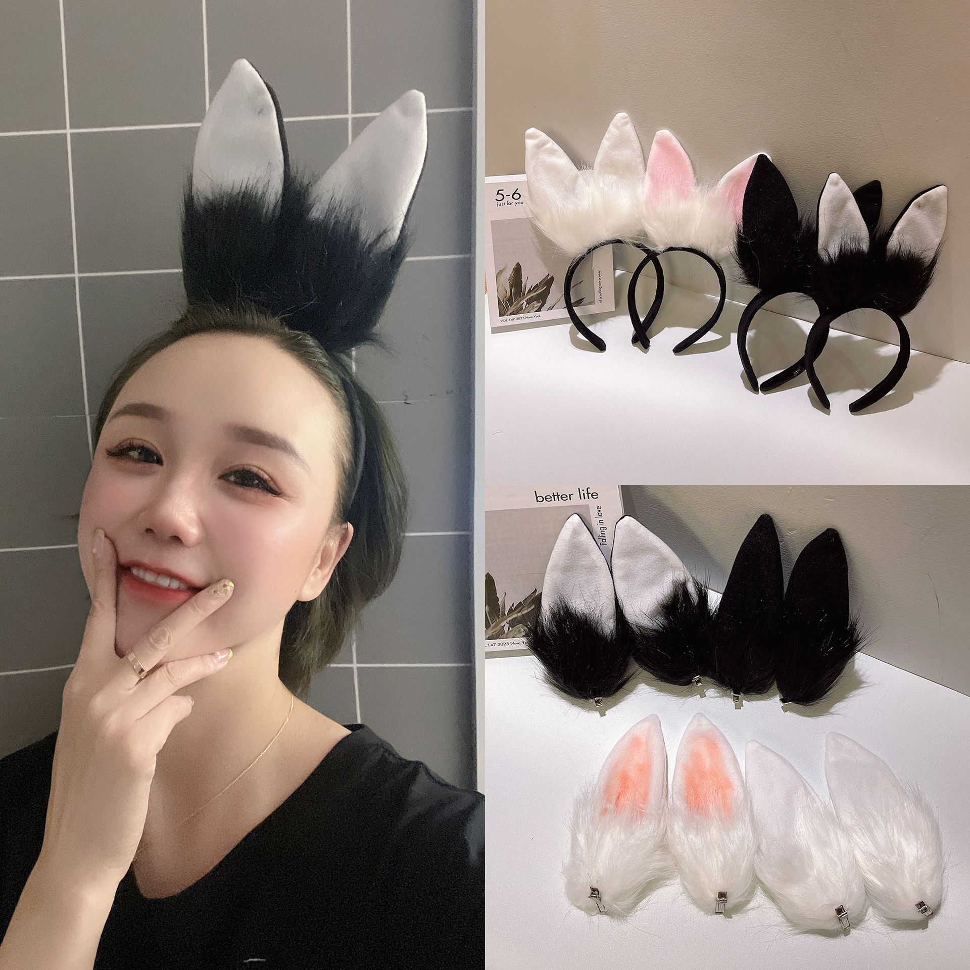 毛绒兔耳朵发箍发饰批发女圣诞头饰兔年发箍网红lolita兔女郎头箍