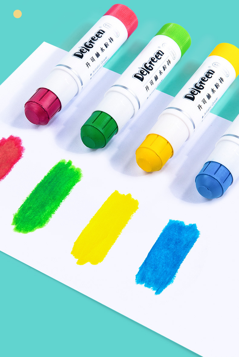 丹可林固体水粉棒批发炫彩棒油画棒12色可水洗幼儿园儿童旋转蜡笔
