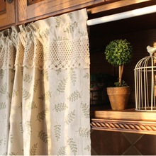 北欧系列绿树叶棉麻半帘穿杆帘厨房窗帘一件代发跨境窗帘美式乡村