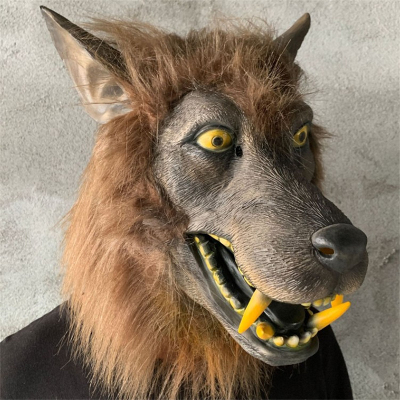 万圣节狂欢节派对道具棕色灰色狼人头套狼头面具狼人装扮狼狗面罩