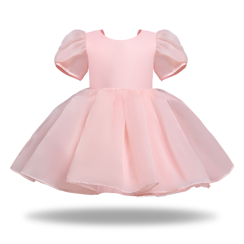 粉色女童礼服蓬蓬纱公主裙花童可爱高定小主持人钢琴演奏演出服装