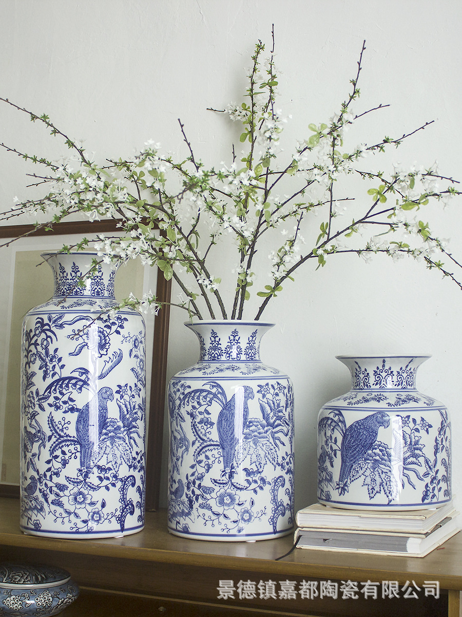 Jingdezhen Hand-Painted Blue and White Porcelain Chinese Ceramic Vase Artificial Flower Flower Arrangement Porcelain Bottle Living Room Decorative Flower Vase