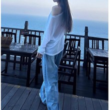 韩版海边白色针织罩衫女夏季薄款旅游度假微透空调衫宽松防晒