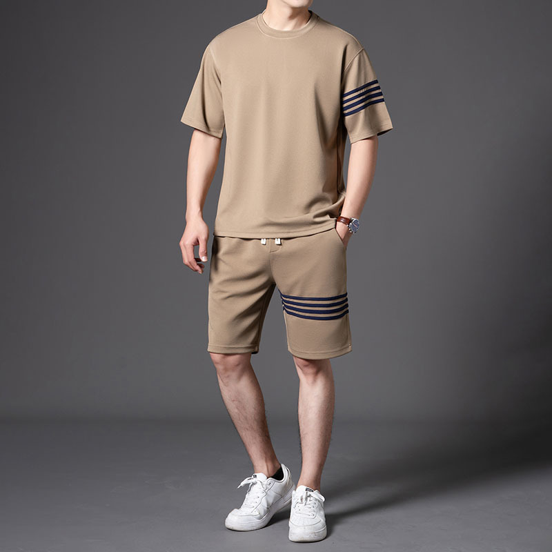 夏季新款男式休闲运动套装圆领短袖t恤潮流时尚男装短裤两件套