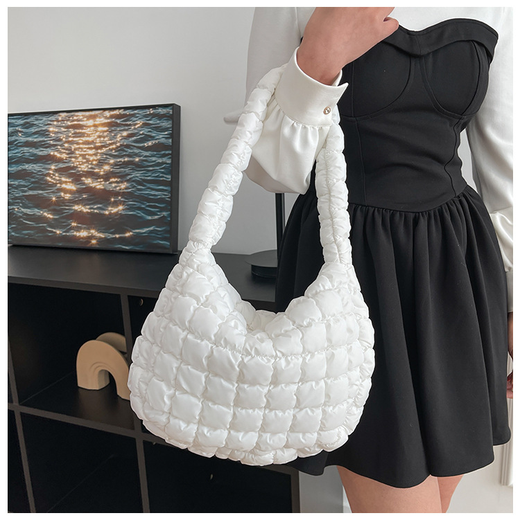Cloud Bag Handbag Pleated Bubble Elastic Embroidery Underarm Bag Personality Design Shoulder Bag Trendy Western Style Women's Bag