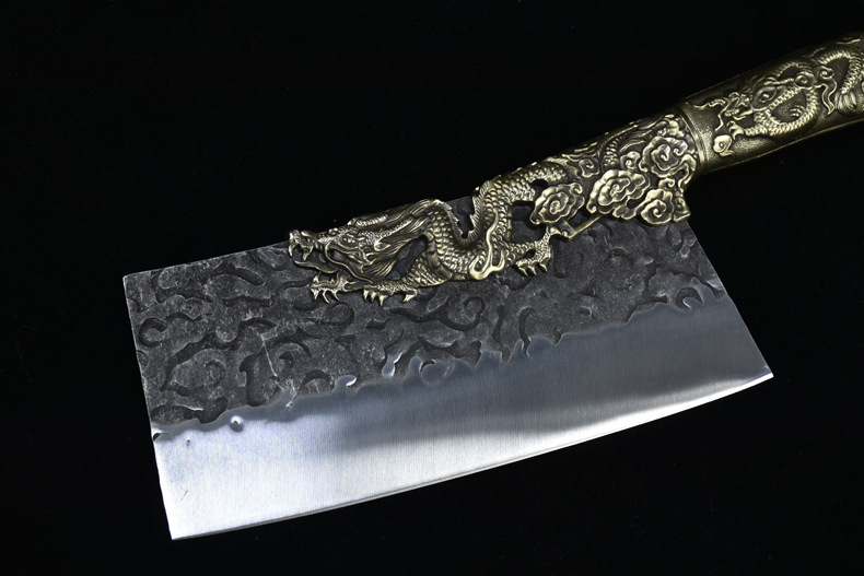 手工铜柄菜刀龙泉市家用斩骨刀斩切刀锋利切片刀厨师刀商用刀具