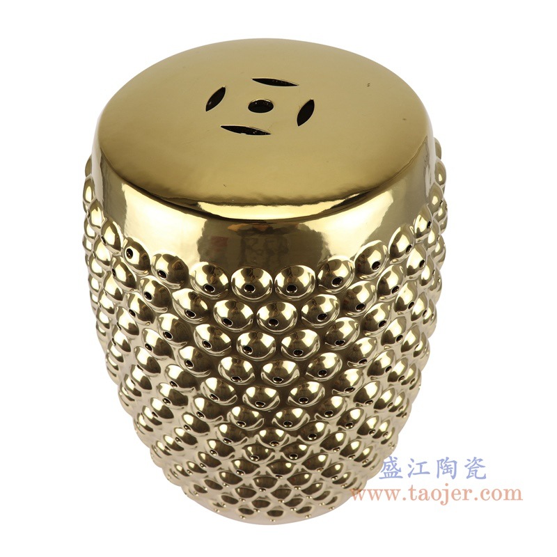 景德镇陶瓷镀金铆钉鼓钉气泡凳子凉墩圆凳瓷墩花园凳家居摆件