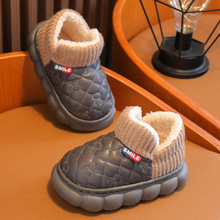 儿童棉鞋冬季保暖加绒加厚pu皮防水软底防滑卡通小兔男女宝宝鞋