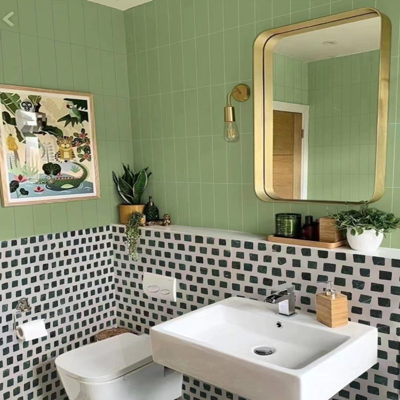 新款 素色格子微水泥卫生间厕所瓷砖 绿色水磨石地砖浴室花砖墙砖