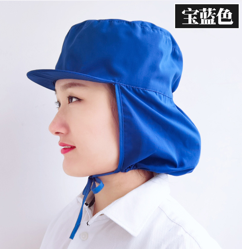 食品车间防尘布帽披风帽檐绳子调节透气工厂帽子鸭舌女男工作帽子