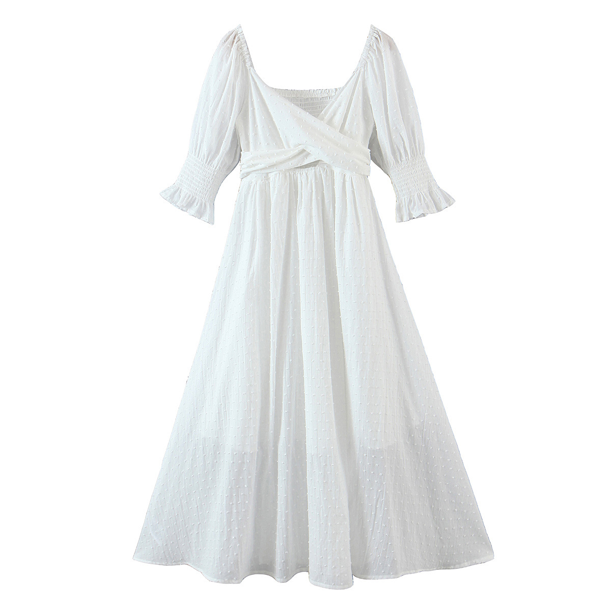 2022欧美风春女装新款白色胸前多种系法连衣裙长裙  9478