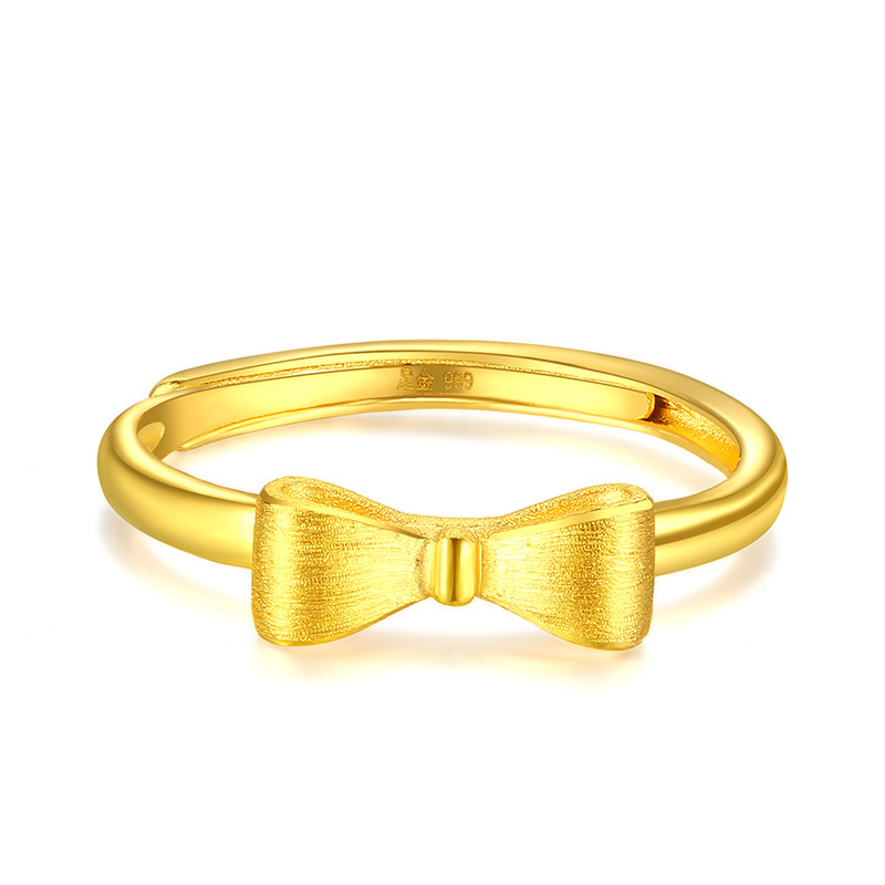 5g黄金蝴蝶结戒指足金999戒指女款活口调节戒指纯金水贝黄金批发