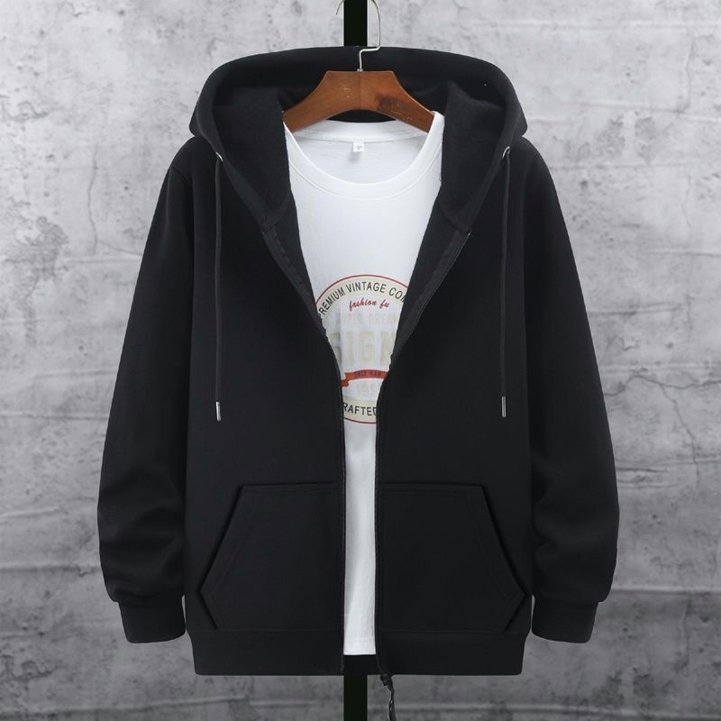 Coat Men's Autumn and Winter Clothing Men's Hooded Casual Jacket Men's Brushed Jacket Cardigan Sweater Korean Style Large Size Top