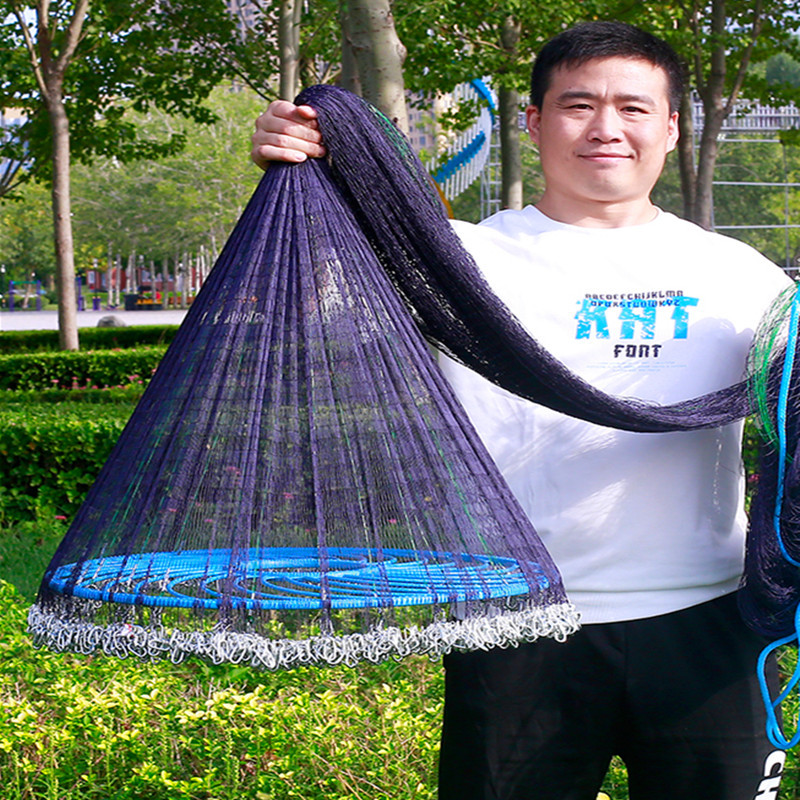 新款钢拉丝大飞盘式撒网手抛网易抛网加粗线铁链手撒自动捕鱼抛