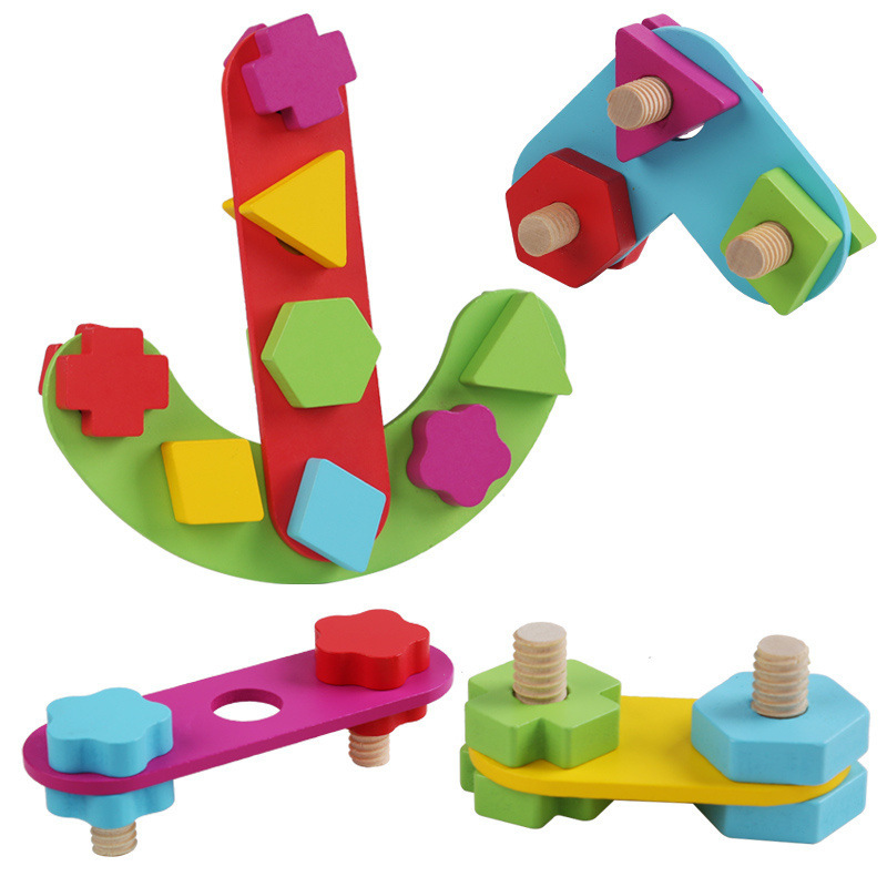 Children's Fun Nut Matching Building Blocks Multiple Colors Shape Screws Matching Baby Puzzle Blocks