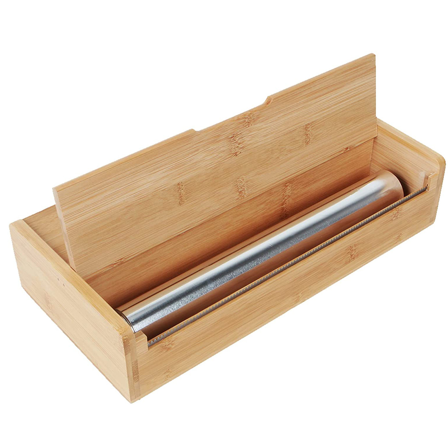 竹制保鲜膜分配器带切割器铝箔整理器厨房抽屉蜡纸架锡纸切割盒
