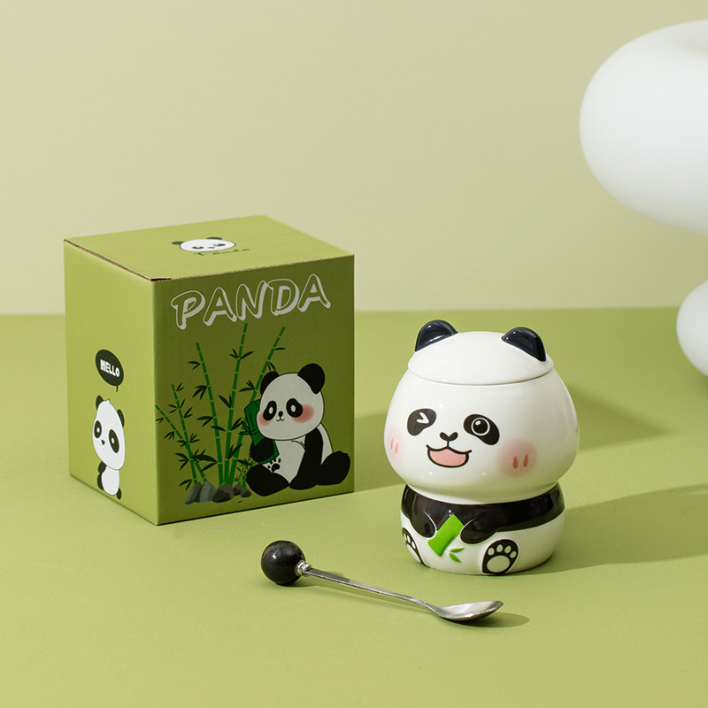 Cartoon Embossed Panda Mug Good-looking Cute Ceramic Cup with Cover Spoon Girl Couple Office Coffee Cup