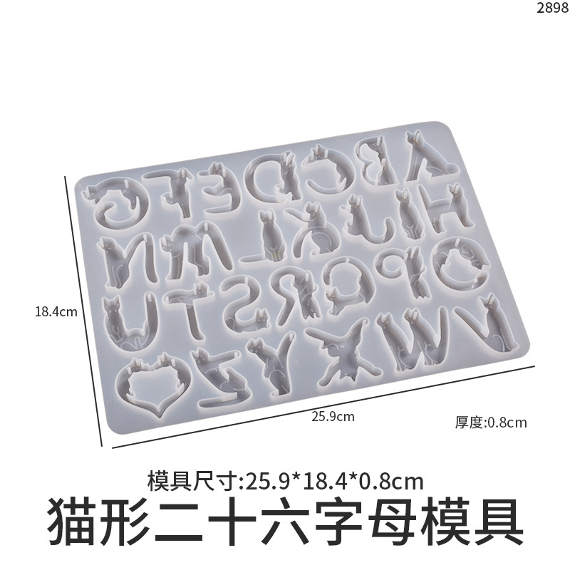 Crystal Glue 26 Cat English Letter Pendant Silicone Mold DIY Resin Keychain Pendant Grinding