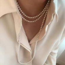 时尚优雅大气高品质强光亮色人造珍珠多层项链轻奢高级感毛衣链